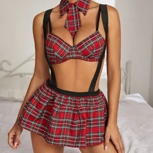 School girl lingerie. Cute costume skirt set